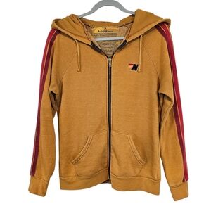 Aviator Nation Women's Gold Hoodie Sweater with Red Stripes
